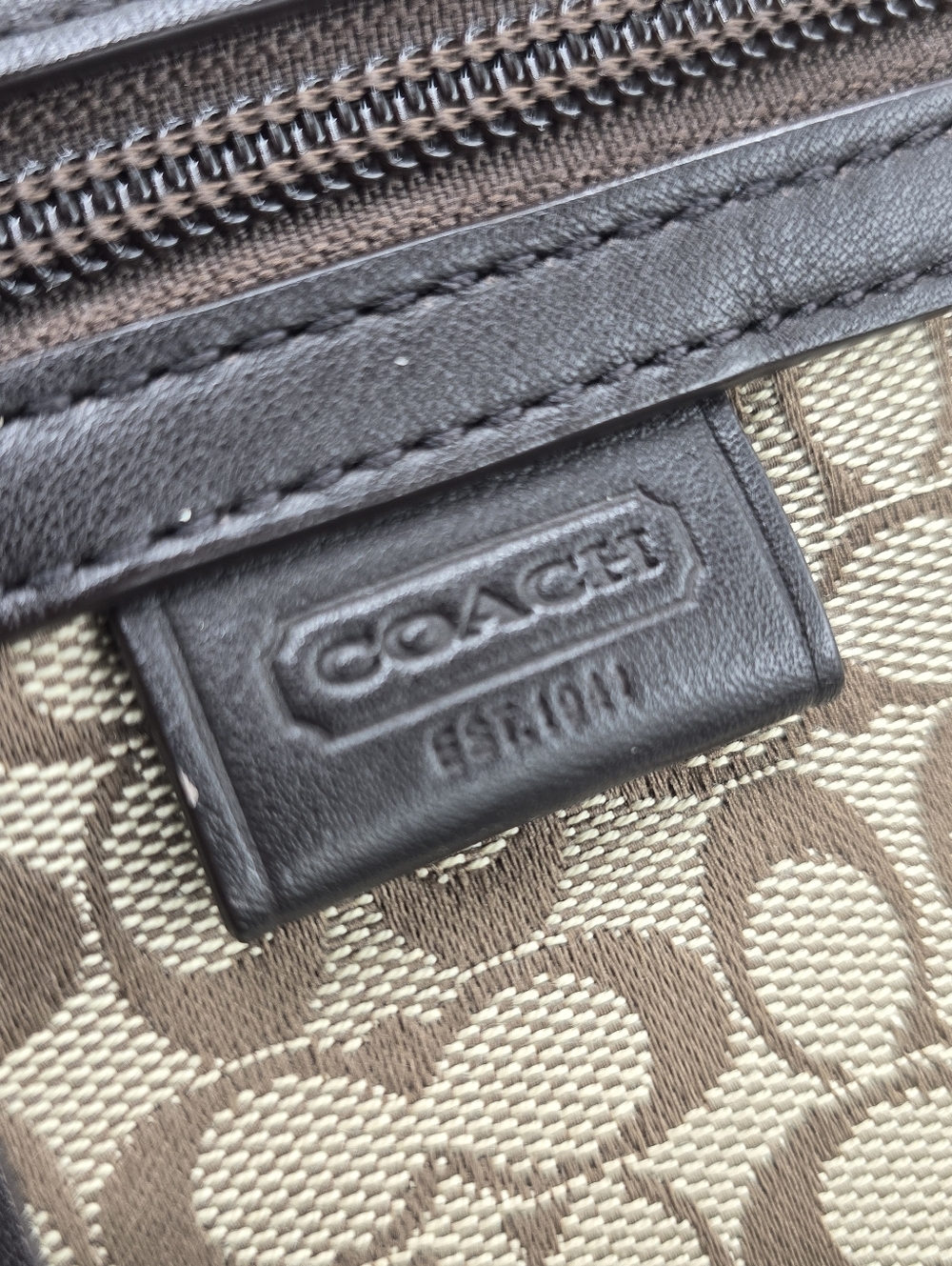 COACH F70699 Brown Signature Canvas Messenger Bag Adjustable Strap Leather Trim - Picture 3 of 16